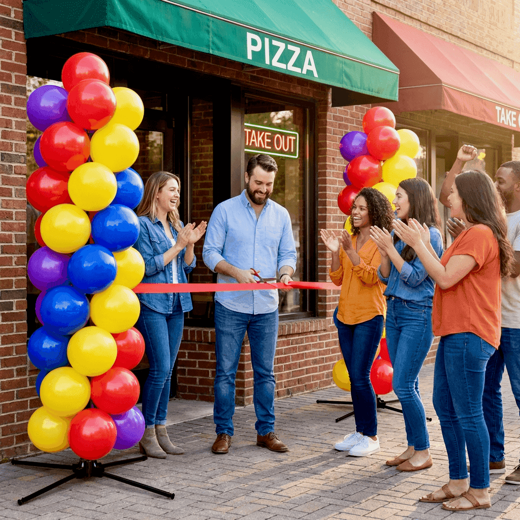 Balloon decoration for store opening – PilaMania balloon column